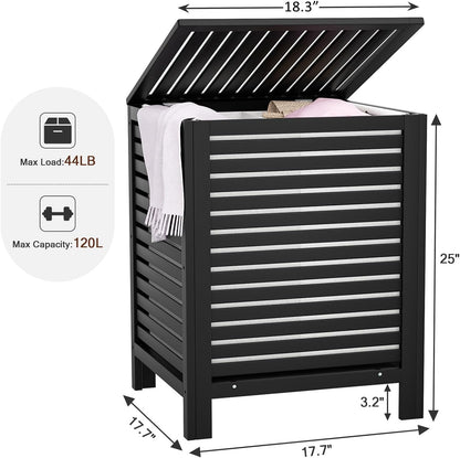 Homykic 120L Bamboo Laundry Hamper with Lid and Removable Liner Bag, Black