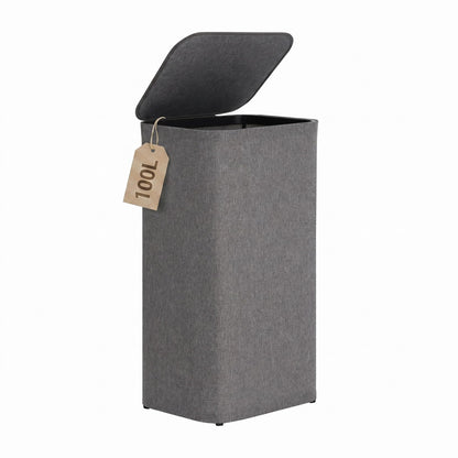 DOKEHOM 160L Double Laundry Basket Hamper with Lid & Removable Bags, Black