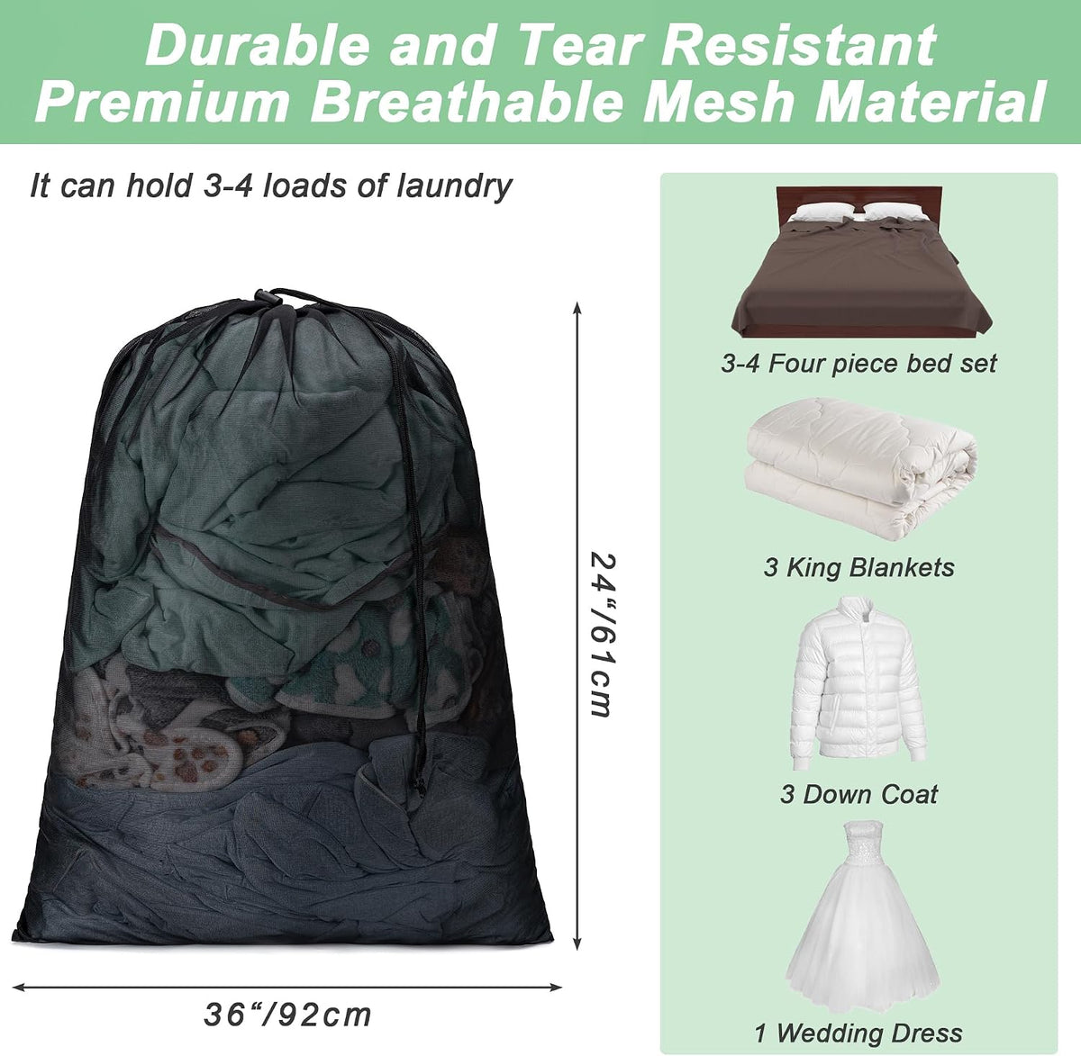 2 Pack Mesh Travel Laundry Bag 24" x 36"Extra Large Dirty Clothes Organizer