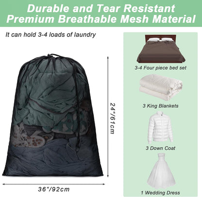 2 Pack Mesh Travel Laundry Bag 24" x 36"Extra Large Dirty Clothes Organizer