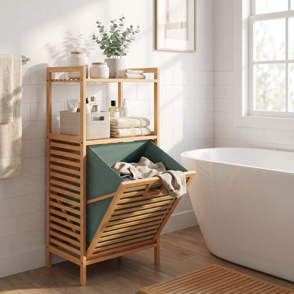 Giantex Bamboo Tilt Out Laundry Hamper Cabinet, Wicker Laundry Sorter