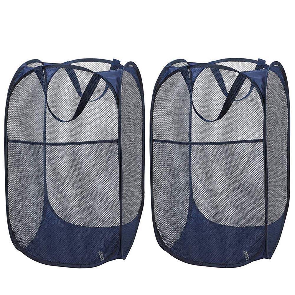 Larpur 2 Pcs Popup Mesh Laundry Baskets, Collapsible and Portable Clothes Washing Laundry Hampers with Reinforced Carry Handles, Gray Clothes Hamper for Home, Travel, College Dorm