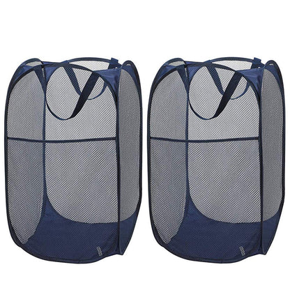 Larpur 2 Pcs Popup Mesh Laundry Baskets, Collapsible and Portable Clothes Washing Laundry Hampers with Reinforced Carry Handles, Gray Clothes Hamper for Home, Travel, College Dorm