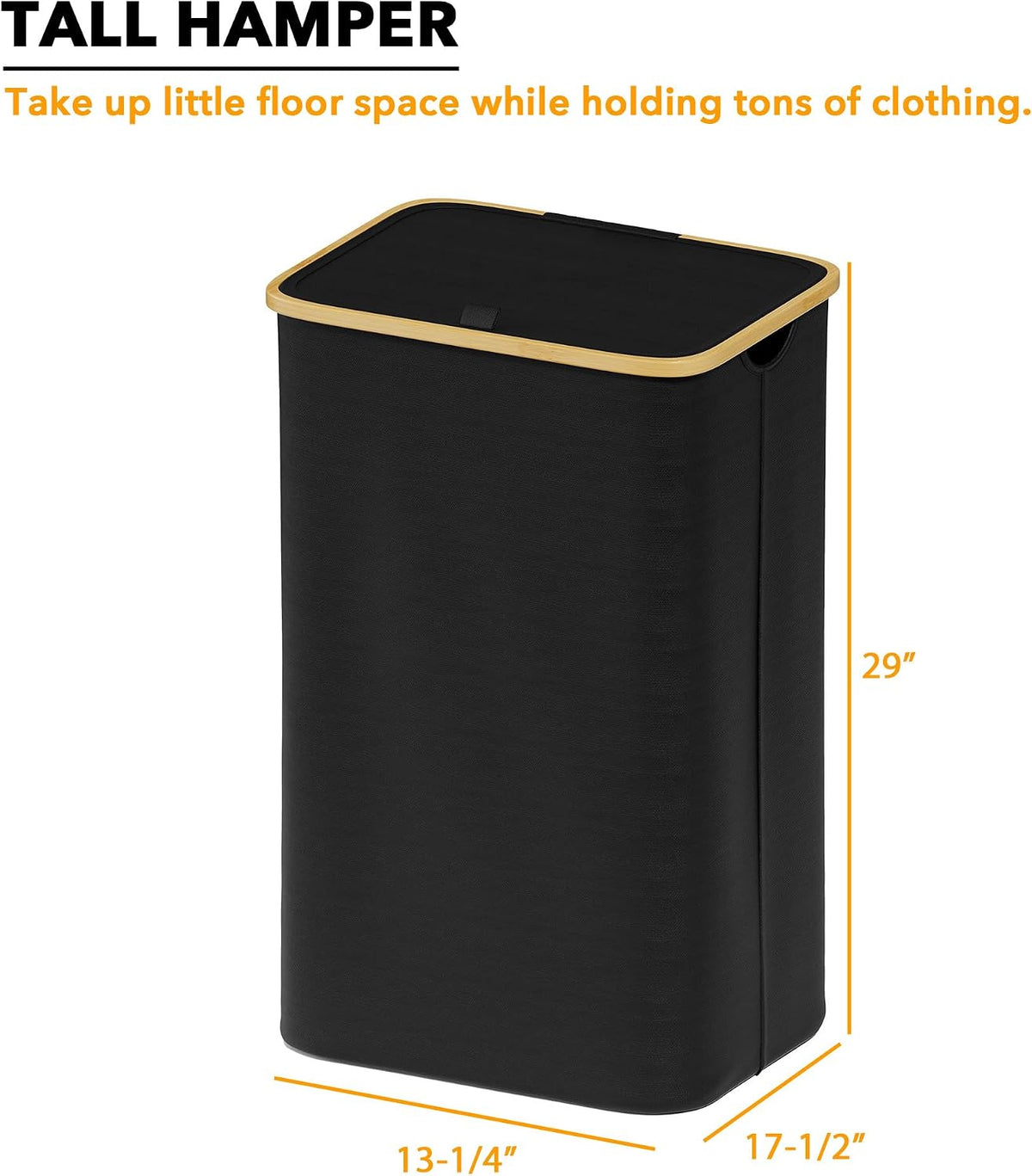 SpaceAid Laundry Hamper with Lid, 110L Large Tall Clothes Basket Bin with Bamboo Handles, Collapsible Laundry Hamper for Bedroom, Bathroom, Dorm, Laundry Room - Black