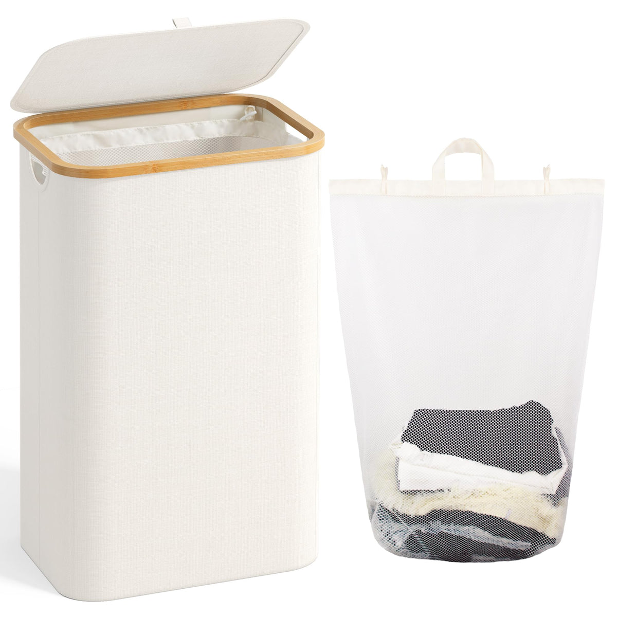 160L Laundry Hamper with Lid, 3 Section Laundry Basket with 3 Removable Bag