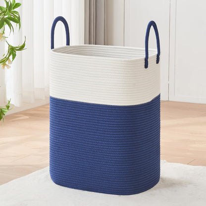 Large Laundry Hamper Basket, 85L Cotton Rope Woven Storage Bin for Blankets, Dirty Clothes Toys, Decorative Tall Basket with Leather Handles for Living Room, Bedroom, Bathroom, Nursery, Jute
