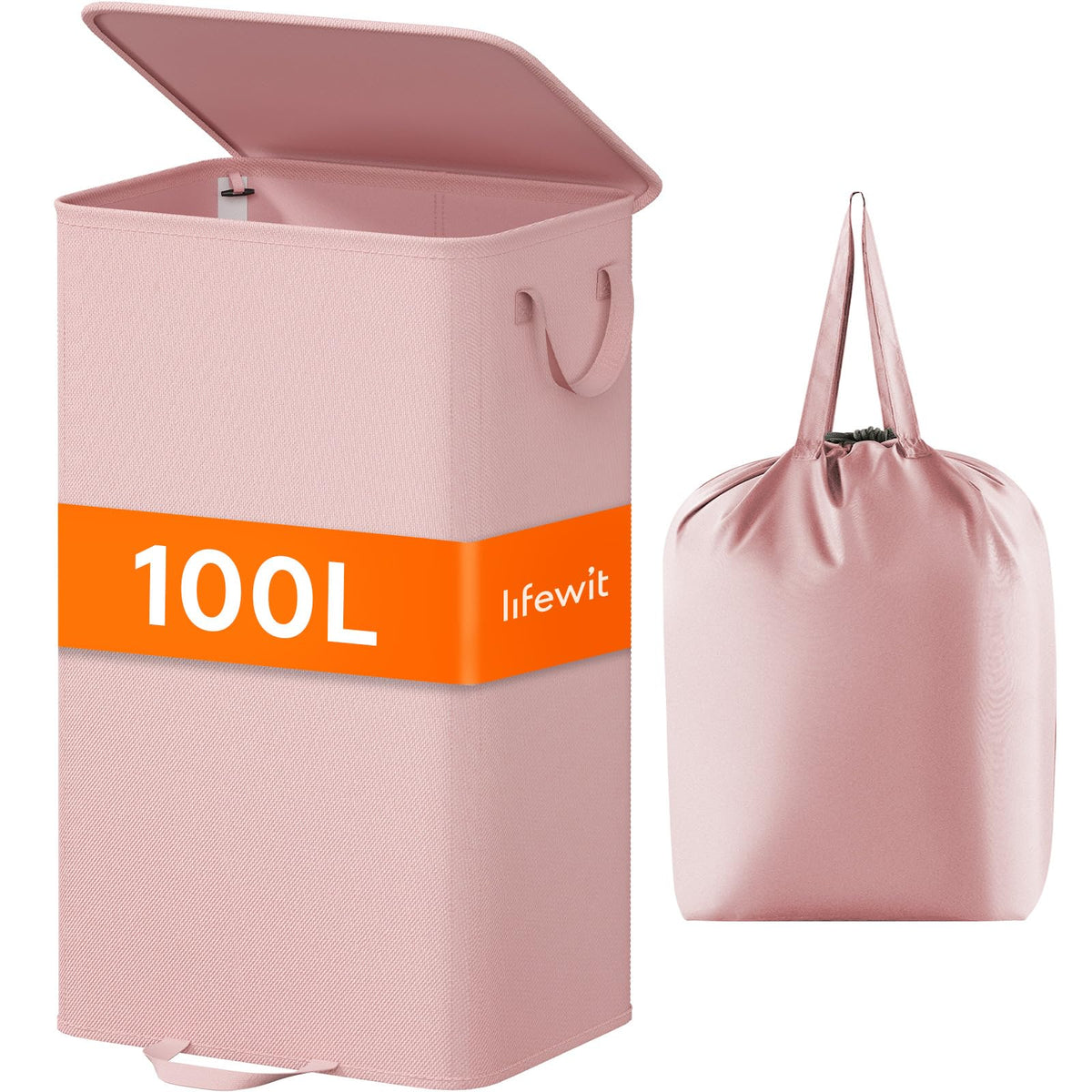 Lifewit Double Laundry Hamper with Lid, Removable Laundry Bags, Beige