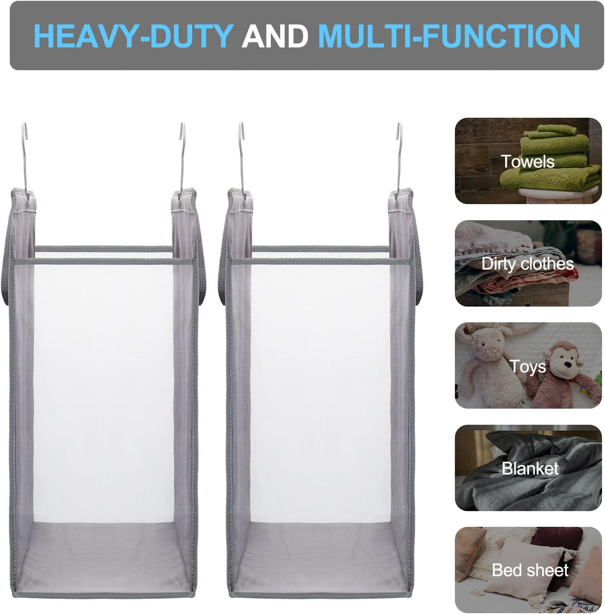 FENTEC Hanging Laundry Hamper，2 Pack Grey Hanging Laundry Basket