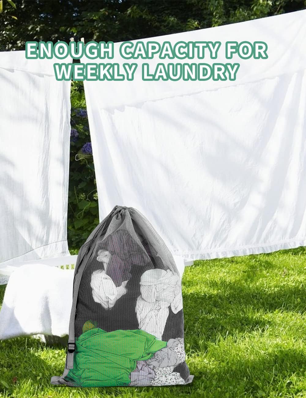 Mesh Laundry Bags with Adjustable Shoulder Strap, 24" x 36" Heavy Duty Nylon, Drawstring Closure, 3-Pack, Mixed Colors
