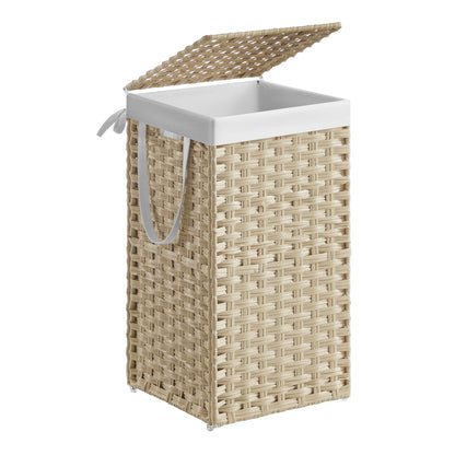 SONGMICS Laundry Hamper with Lid, 23.8 Gal (90 L) Synthetic Rattan,Foldable
