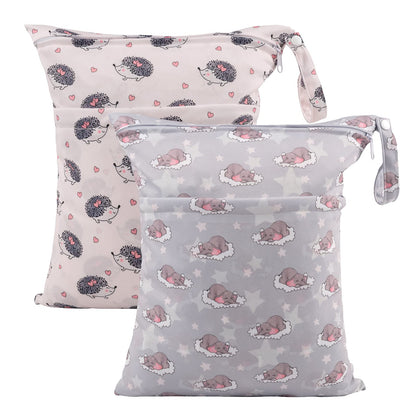 ALVA 2pcs Cloth Diaper Wet Dry Bags Waterproof Reusable with Two Zippered Pockets Travel Beach Pool Daycare Soiled Baby Items Yoga Gym Bag for Swimsuits or Wet Clothes