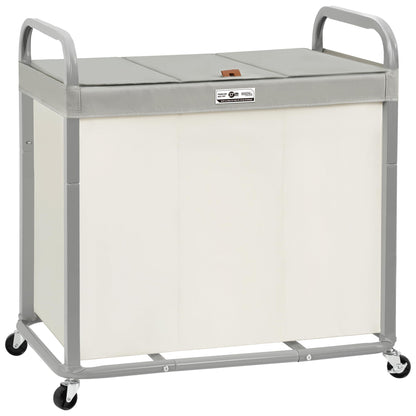 STORAGE MANIAC Laundry Hamper 3 Section with Lid Rolling Laundry Basket