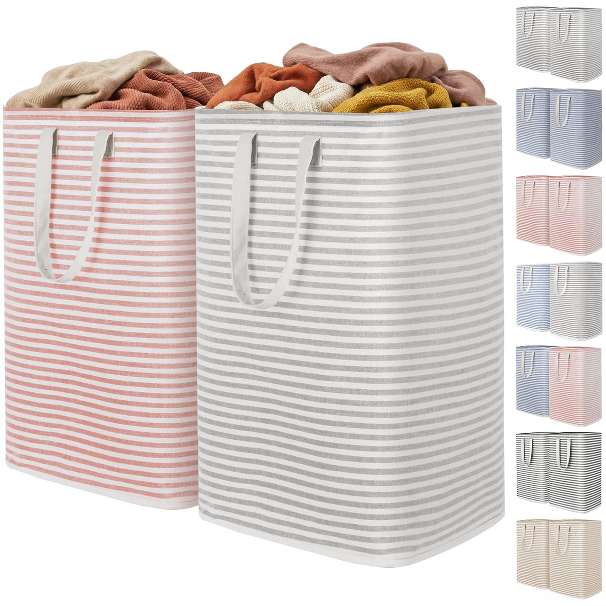 Lifewit 80L Large Laundry Baskets, Laundry Hampers Bags, 2 Pack, Grey&Pink