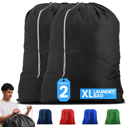 Handy Laundry Bags Nylon Extra Large - Heavy Duty - 2-Pack, Black