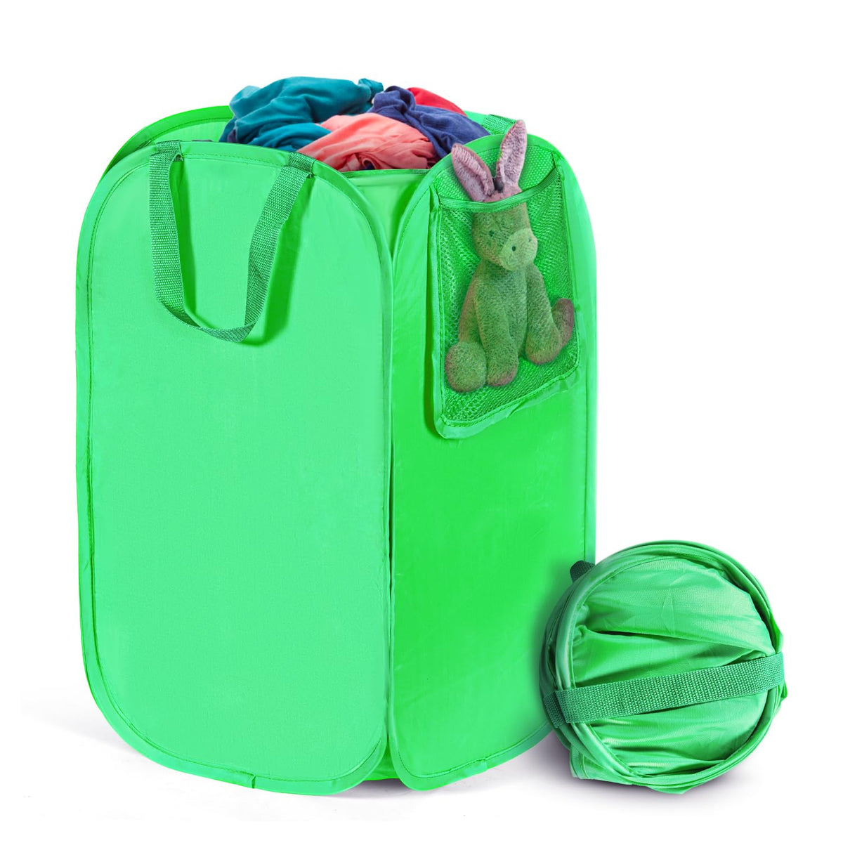 HOUSE AGAIN 2 Pack Strong Mesh Pop Up Laundry Hamper, 70L Collapsible Laundry Basket with Steel Frame, Double‑Stitched Handles & Side Pocket, Foldable Dirty Clothes Hamper for Dorm, Bedroom, Black
