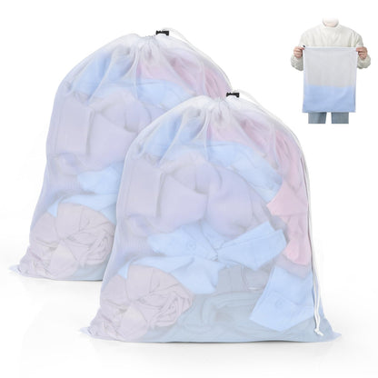 OTraki Ex-Large Mesh Laundry Bag 36x43 Inch Drawstring Laundry Wash Bags 2 Pack Dirty Clothes Net Laundry Bag Heavy Duty Travel Storage Organize Bag Don't Drying, Melting 140-176℉ White