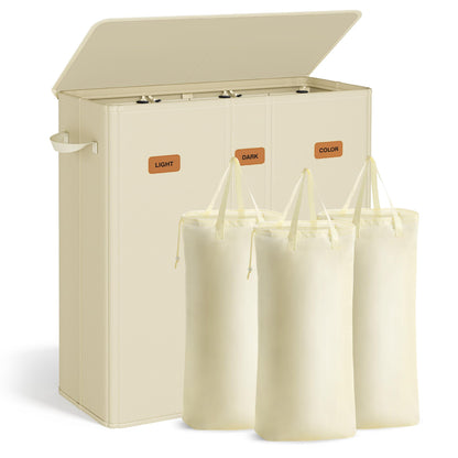 SONGMICS 210L Laundry Hamper, 4-Compartment Laundry Sorter with Lid
