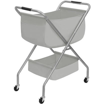 STORAGE MANIAC Collapsible Laundry Cart with Wheels 31.5"H Rolling Laundry Hamper Clothes Basket with Wheels, Canvas Liner Sturdy Steel Frame Folding for Small Narrow Space Easy Storage, Beige