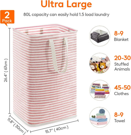 Lifewit 80L Large Laundry Baskets, Laundry Hampers Bags, 2 Pack, Grey&Pink