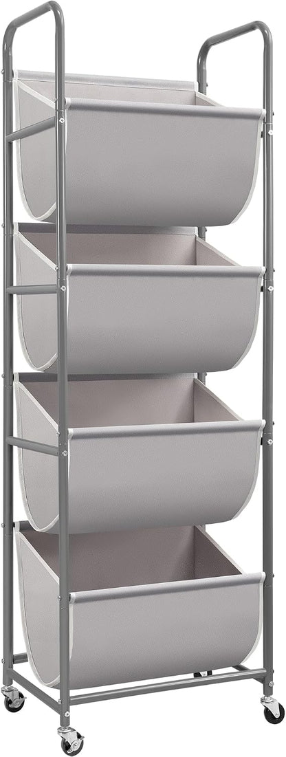 STORAGE MANIAC Vertical Rolling Laundry Hamper, 4 Section Laundry Sorter with Wheels and 2 Breaks, 4-tier Laundry Baskets for Small Space, Dorm, Laundry Room, Closet, Bathroom, Gray 4-tier