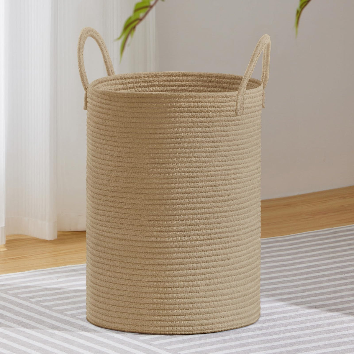 VIPOSCO 58L Tall Woven Laundry Basket Hamper, White Brown