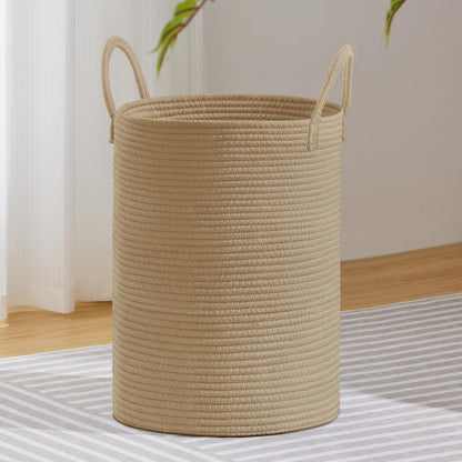 VIPOSCO 58L Tall Woven Laundry Basket Hamper, White Brown