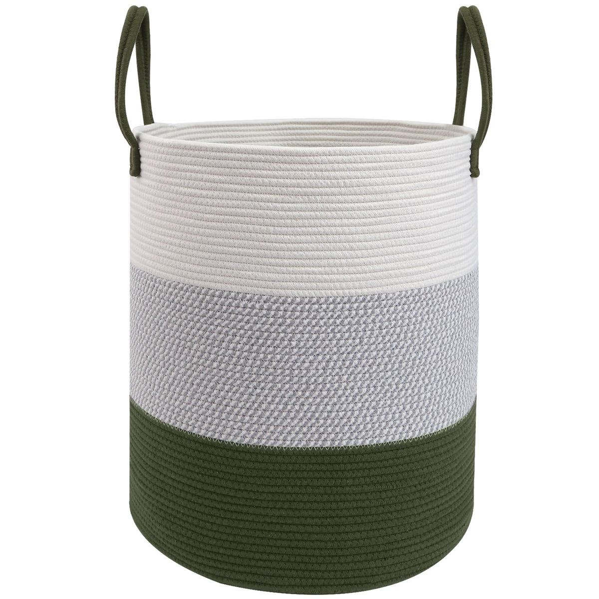 Large Laundry Hamper, Woven Rope Basket with Sturdy Handles- Grey