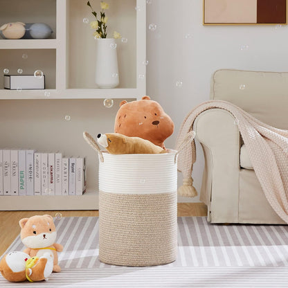 VIPOSCO 58L Tall Woven Laundry Basket Hamper, White Brown