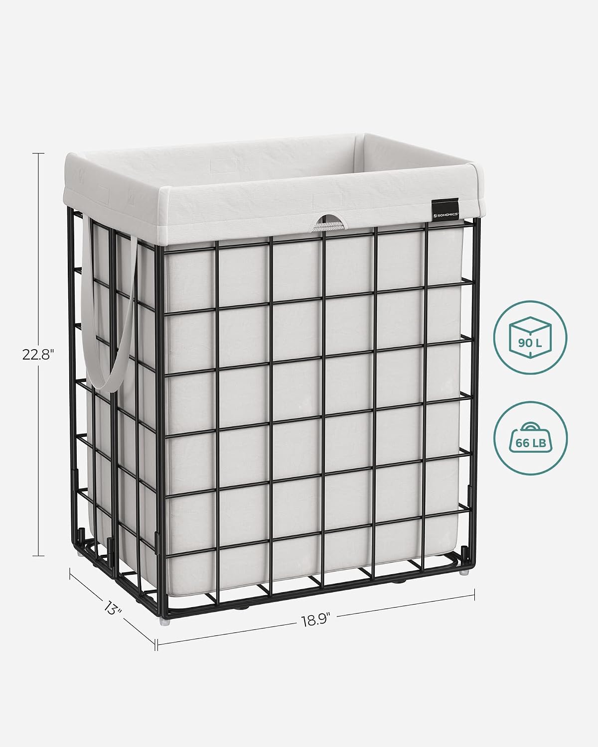 SONGMICS Laundry Hamper, 23.8 Gal. (90L) Laundry Basket, Collapsible Clothes Hamper, Black and White ULCB190W01