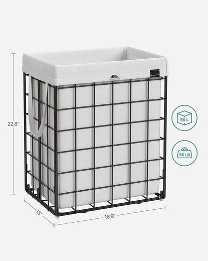 SONGMICS Laundry Hamper, 23.8 Gal. (90L) Laundry Basket, Collapsible Clothes Hamper, Black and White ULCB190W01