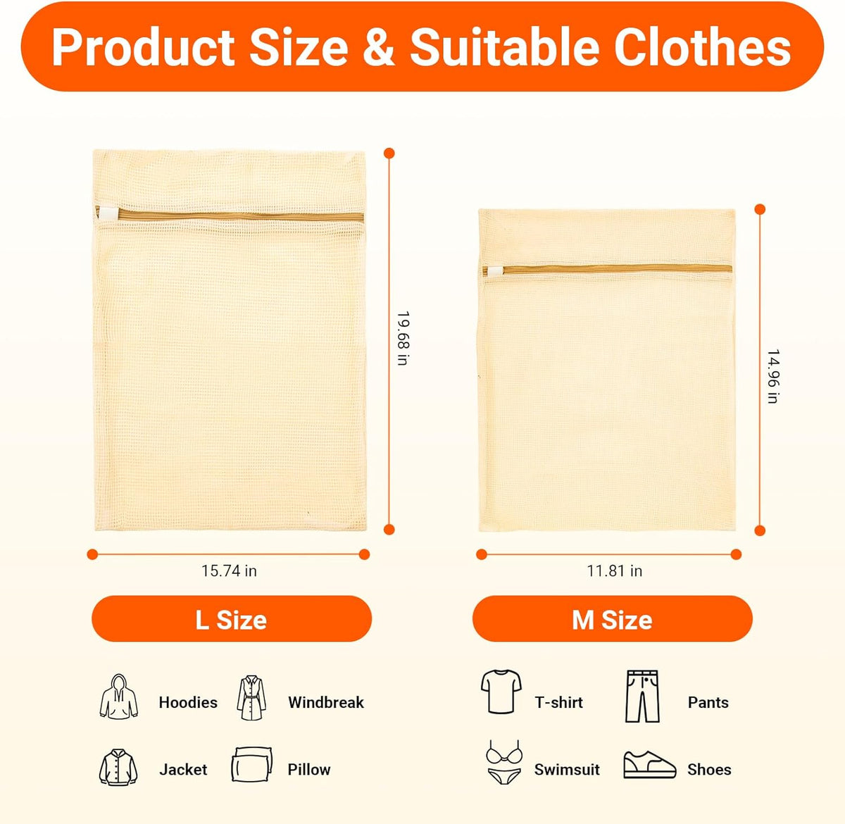6Pcs Organic Cotton Mesh Laundry Bags for Delicates, Durable Mesh Wash Bags, Sturdy Zipper Laundry Bag for Underwear, Clothes, Shoes, Socks, (3 Large, 3 Medium)