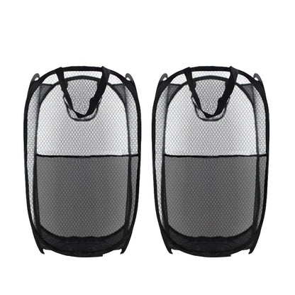 Collapsible Pop Up Laundry Hamper, Extra Large Mesh Foldable Laundry Basket Bag, 28" x 16" x 16", 2 Pack (Black + Blue)