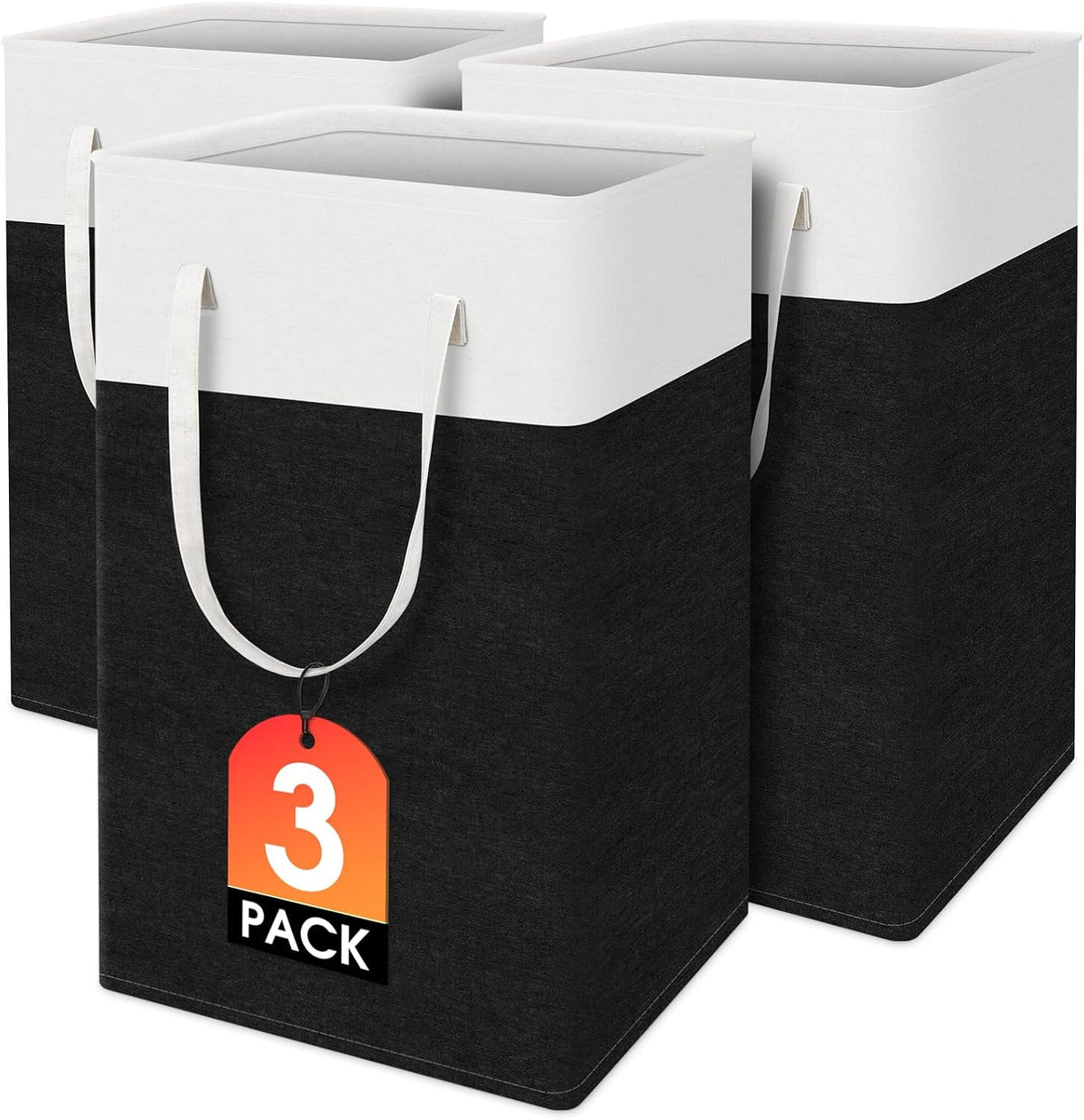 TasticTotes Laundry Basket 3-Pack, Laundry Hamper, 75L-Black