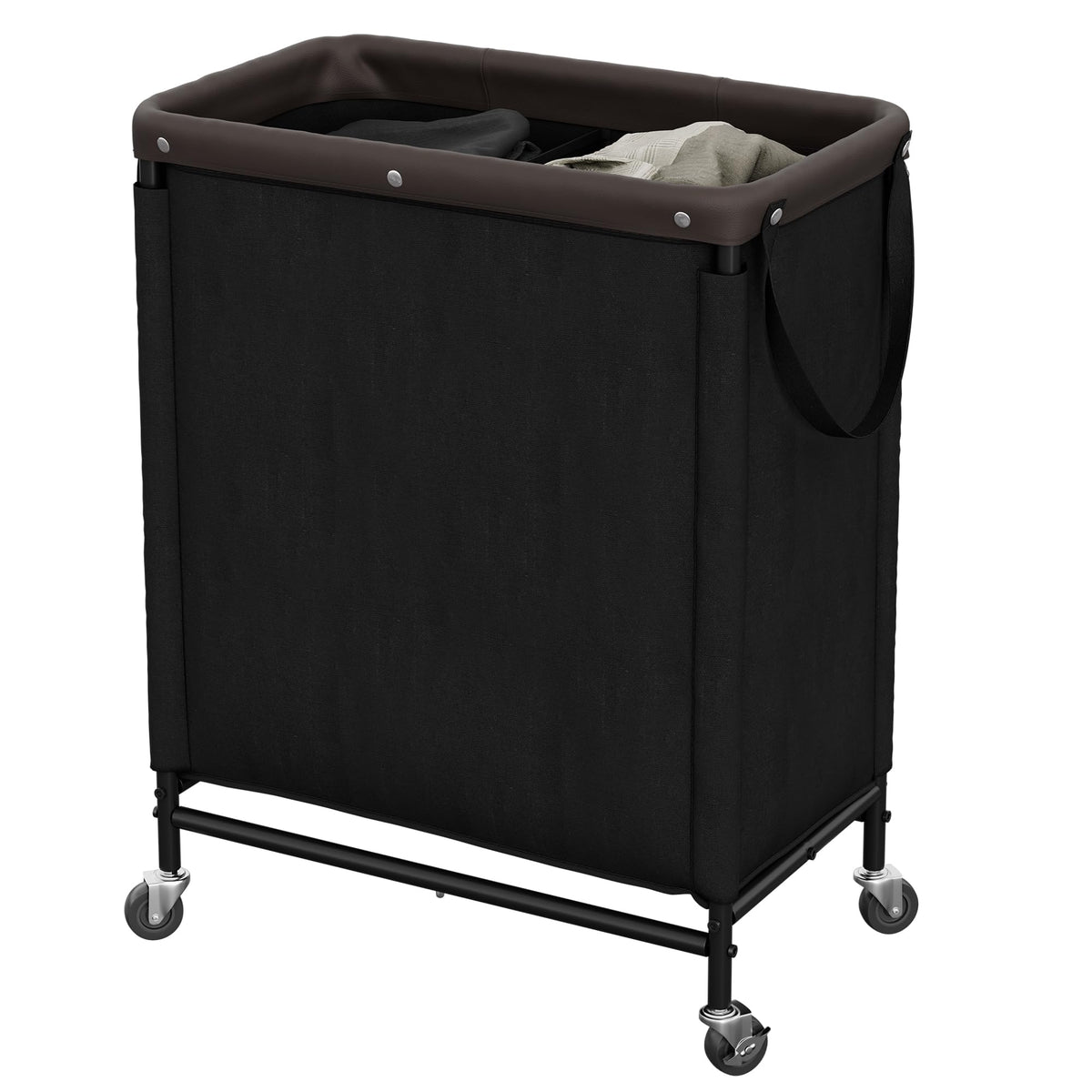 StorageWorks 2 Section Laundry Hamper, 100L Beige Sorter Cart with Wheels