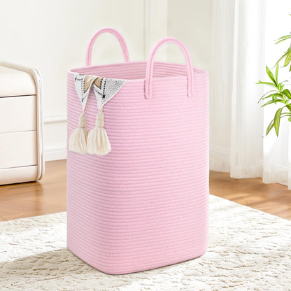 Laundry Basket,Woven Cotton Rope Laundry Hamper,Versatile Storage for Dirty Clothes,Baby Toys,and Blankets in Bathroom, Nursery,and Living Room (Brown, 60L)