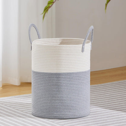 VIPOSCO 58L Tall Woven Laundry Basket Hamper, White Brown