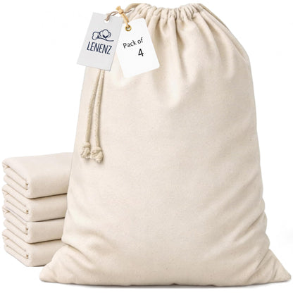 4 Pack Reusable Laundry Bags - 100% Cotton Multi Purpose Travel Laundry Bag - Durable & Machine Washable - Large Laundry Bag 28 x 36"