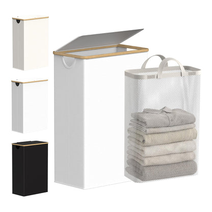 efluky Slim Laundry Hamper with Lid and Removable Bag, 75L Beige
