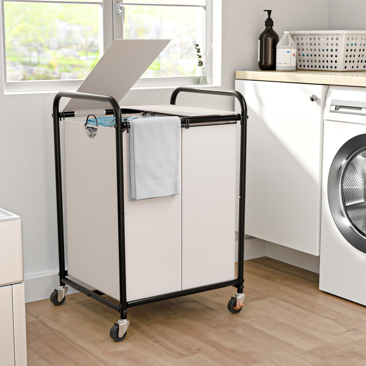 180L Laundry Sorter 3 Section, Rolling Laundry Basket with Wheels and Lid