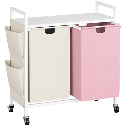 WOWLIVE Double Laundry Hamper with Wheels, Rolling Laundry Basket Organizer