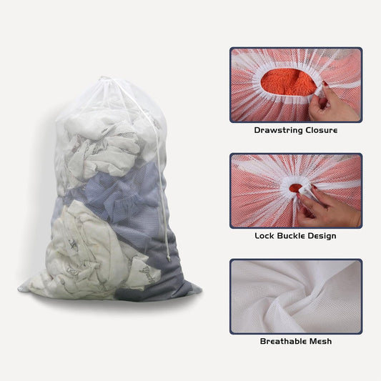 2-Pack Large Mesh Laundry Bag, 24x36 Inch White