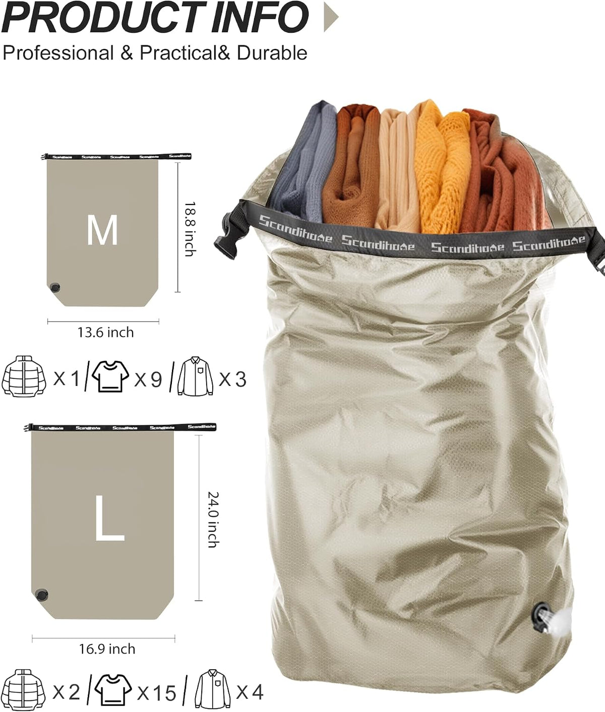 Travel Laundry Bags, Pump-Free Compression Dirty Clothes Bag