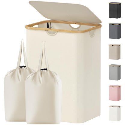 Lifewit 105L Large Laundry Basket with Lid, Removable Bags, Beige