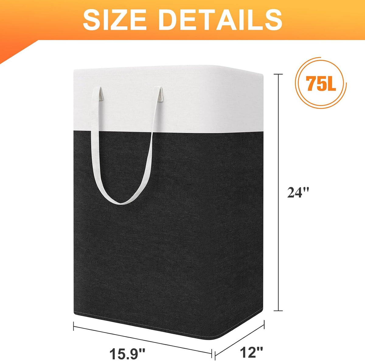 TasticTotes Laundry Basket 3-Pack, Laundry Hamper, 75L-Black