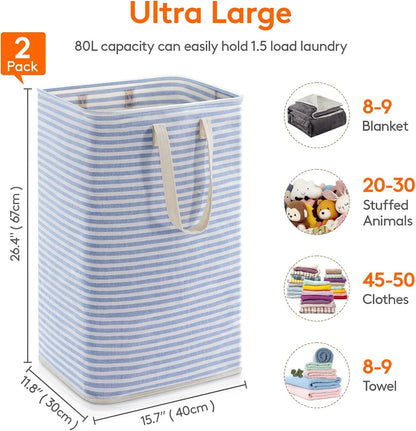 Lifewit 80L Large Laundry Baskets, Laundry Hampers Bags, 2 Pack, Grey&Blue
