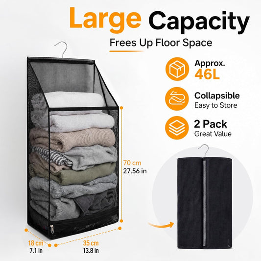 2 Pack Hanging Foldable Mesh Laundry Hamper