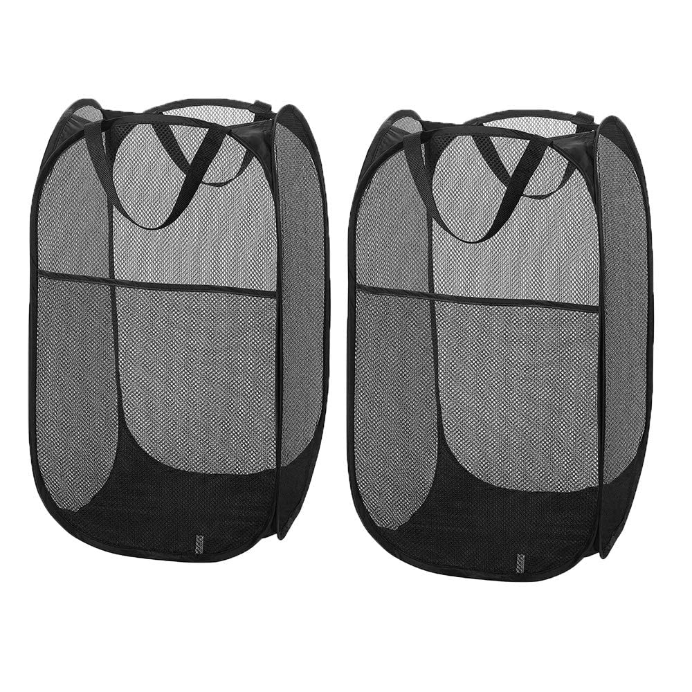 Larpur 2 Pcs Popup Mesh Laundry Baskets, Collapsible and Portable Clothes Washing Laundry Hampers with Reinforced Carry Handles, Gray Clothes Hamper for Home, Travel, College Dorm