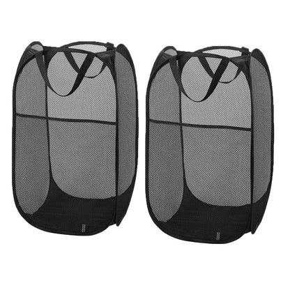 Larpur 2 Pcs Popup Mesh Laundry Baskets, Collapsible and Portable Clothes Washing Laundry Hampers with Reinforced Carry Handles, Gray Clothes Hamper for Home, Travel, College Dorm