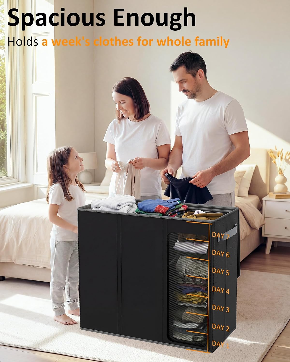 Optish 180L Laundry Hamper 3 Section, Large Hamper with Mesh Bags & Lid