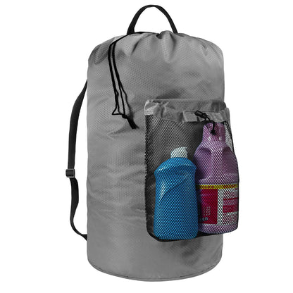 Laundry Bag with Shoulder Straps and Mesh Pocket Laundry Backpack Large Portable Laundry Hamper for College Travel, Laundromat, Apartment (Black)